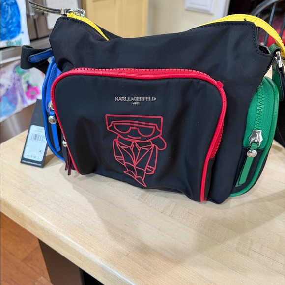 Karl Lagerfeld Handbags - Karl Lagerfeld Black Bag with Red, Blue, Green, Yellow Accents